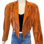 Vintage Maxi Lange Lederjacken mit Fransen aus Veloursleder für Damen für den für den Herbst 