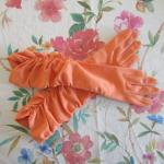 Orange Vintage Herrenhandschuhe mit Rüschen mit Knopf aus Spitze Größe 6.5 