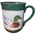 Dunkelgrüne Vintage Kaffeebecher mit Entenmotiv aus Keramik 