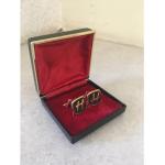 Goldene Vintage Manschettenknöpfe aus Leder personalisiert für Herren zur Hochzeit 