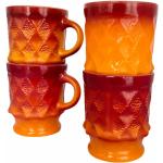 Rote Vintage Kaffeebecher mit Orangenmotiv aus Glas stapelbar 