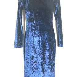 Vintage Royal Blue Crushed Samt Abend Bleistift Kleid