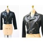 Schwarze Vintage Biker-Lederjacken mit Reißverschluss aus Leder für Damen Größe M 