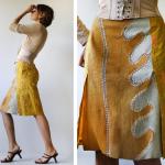 Senfgelbe Bestickte Vintage Maxiröcke mit Reißverschluss aus Veloursleder für Damen Größe S 