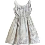 Silberne Bestickte Vintage Partykleider aus Satin für Damen Größe S 