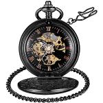 Schwarze Vintage Mechanik Vintage Uhren & Antike Uhren mit Halloween-Motiv aus Stahl mit skelettiertem Zifferblatt für Herren 