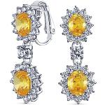 Gelbe Vintage Bling Jewelry Ovale Ohrclips vergoldet aus Spitze mit Zirkonia für Damen für den Bräutigam 