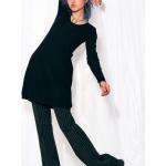 Schwarze Preppy Langärmelige Mini Strickkleider aus Viskose für Damen Größe S 