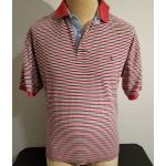 Rote Gestreifte Vintage Kurzärmelige Kurzarm-Poloshirts mit Knopf für Herren Größe L 