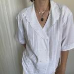 Weiße Bestickte Vintage Kurzärmelige Festliche Blusen aus Seide für Damen Größe XL für den für den Sommer 