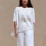 Weiße Vintage Tunika-Blusen aus Seide für Damen 