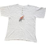 Graue Bestickte Vintage T-Shirts mit Giraffen-Motiv für Herren Größe L 