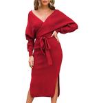 Rote Elegante V-Ausschnitt Strickkleider Handwäsche für Damen Größe L 