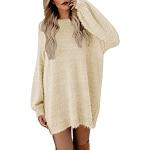 Beige Oversize Langärmelige Mini Kaschmir-Pullover aus Wolle für Damen Größe S für den für den Herbst 