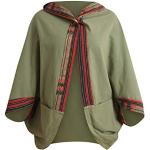 Grüne Ethno Ponchos mit Kapuze aus Baumwolle für Damen Größe XXL für den für den Winter 