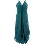 Blaue Unifarbene Ethno Ärmellose Vishes Maxi V-Ausschnitt Sommerkleider mit Elfenmotiv aus Baumwolle Handwäsche für Damen Größe XS 