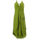 Grüne Unifarbene Ethno Ärmellose Vishes Maxi V-Ausschnitt Sommerkleider mit Elfenmotiv aus Baumwolle Handwäsche für Damen Größe XS 