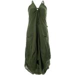 Grüne Unifarbene Ethno Ärmellose Vishes Maxi V-Ausschnitt Sommerkleider mit Elfenmotiv aus Baumwolle Handwäsche für Damen Größe XS 