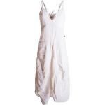 Weiße Unifarbene Ethno Ärmellose Vishes Maxi V-Ausschnitt Sommerkleider mit Elfenmotiv aus Baumwolle Handwäsche für Damen Größe XS 