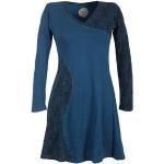 Blaue Bestickte Ethno Langärmelige Vishes Midi Rundhals-Ausschnitt Spitzenkleider aus Jersey Handwäsche für Damen für den für den Sommer 