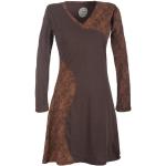 Braune Bestickte Ethno Langärmelige Vishes Midi Rundhals-Ausschnitt Spitzenkleider aus Jersey Handwäsche für Damen für den für den Sommer 
