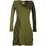 Olivgrüne Bestickte Ethno Langärmelige Vishes Midi Rundhals-Ausschnitt Spitzenkleider aus Jersey Handwäsche für Damen für den für den Sommer 