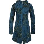Blaue Gesteppte Ethno Vishes Mini Stehkragen Kapuzenmäntel mit Cutwork mit Reißverschluss aus Baumwolle Handwäsche für Damen Größe XS für den für den Herbst 