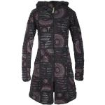 Schwarze Gesteppte Ethno Vishes Mini Stehkragen Kapuzenmäntel mit Cutwork mit Reißverschluss aus Baumwolle Handwäsche für Damen Größe XS für den für den Herbst 