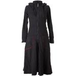 Schwarze Unifarbene Boho Vishes Maxi Trenchcoats lang mit Elfenmotiv mit Reißverschluss aus Fleece Handwäsche für Damen für den für den Winter 