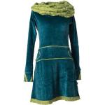 Blaue Bestickte Ethno Langärmelige Vishes Midi Samtkleider mit Elfenmotiv aus Baumwolle Handwäsche für Damen Größe XS für den für den Sommer 