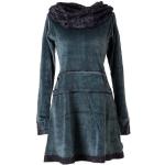 Graue Bestickte Ethno Langärmelige Vishes Midi Samtkleider mit Elfenmotiv aus Baumwolle Handwäsche für Damen 