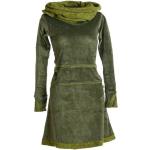 Grüne Bestickte Ethno Langärmelige Vishes Midi Samtkleider mit Elfenmotiv aus Baumwolle Handwäsche für Damen 