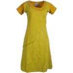Gelbe Gepunktete Boho Kurzärmelige Vishes Midi Midikleider & knielange Kleider mit Elfenmotiv aus Baumwolle Handwäsche für Damen 