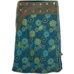 Grüne Blumenmuster Boho Vishes Midi Druckröcke mit Elfenmotiv aus Baumwolle Handwäsche für Damen Größe XS für den für den Sommer 