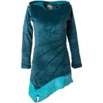 Blaue Unifarbene Ethno Langärmelige Vishes Mini Samtkleider aus Baumwolle Handwäsche für Damen Größe M 