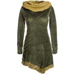 Olivgrüne Unifarbene Boho Langärmelige Vishes Midi Samtkleider mit Elfenmotiv aus Baumwolle Handwäsche für Damen 