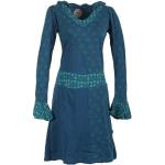 Blaue Bestickte Boho Langärmelige Vishes Midi V-Ausschnitt Midikleider & knielange Kleider mit Elfenmotiv aus Baumwolle Handwäsche für Damen 