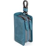 Blaue Vintage Herrenschlüsseletuis & Herrenschlüsseltaschen mit Reißverschluss aus Rindsleder 