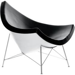 Vitra Coconut Chair Nelson Sessel schwarz/weiß/Bezug Leder schwarz/Schale weiß/Gestell verchromt/mit Filzgleitern schwarz/weiß Schale weiß