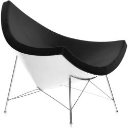 Vitra Coconut Chair Nelson Sessel schwarz/weiß/Bezug Stoff Hopsak schwarz/Schale weiß/Gestell verchromt/mit Filzgleitern schwarz/weiß Schale weiß