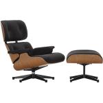 Vitra Lounge Chair & Ottoman, Amerikanischer Kirschbaum, Leder Premium sand, UG poliert