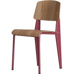 Vitra Standard Stuhl, Farbe: Eiche, Gestell: japanese red, Gleiter/Rollen: Filzgleiter