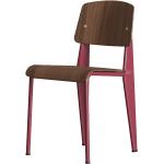 Vitra Standard Stuhl, Farbe: Nussbaum, Gestell: japanese red, Gleiter/Rollen: Filzgleiter