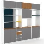 Vitrine Grau - Moderne Glasvitrine: Schubladen in Grau & Türen in Grau - Hochwertige Materialien - 265 x 239 x 47 cm, konfigurierbar