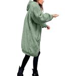 Mintgrüne Gesteppte Damensteppmäntel mit Reißverschluss aus Fleece mit Kapuze Größe XXL für den für den Winter 