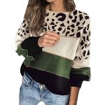 Grüne Leo-Look Elegante Langärmelige Rundhals-Ausschnitt Kaschmir-Pullover mit Leopard-Motiv mit Puffärmeln mit Reißverschluss aus Wolle für Damen Größe S für den für den Herbst 