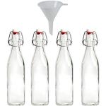 Viva-Haushaltswaren - 4 kleine Glasflaschen mit Bügelverschluss 250 ml (eckige Form) zum Selbstbefüllen inkl. einem Einfülltrichter Ø 7 cm