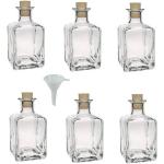 Viva Haushaltswaren - 6 x eckige Glasflasche 200 ml mit Korkverschluss, dekorative Glasgefäße als Likörflasche, Schnapsflasche, Ölflasche & Gastgeschenk verwendbar (inkl. Trichter Ø 7 cm)