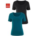 Petrolfarbene Kurzärmelige Vivance Nachhaltige T-Shirts aus Jersey für Damen Größe XS 2-teilig 