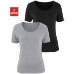 Schwarze Melierte Kurzärmelige Vivance Nachhaltige T-Shirts aus Jersey für Damen Größe XS 2-teilig 
